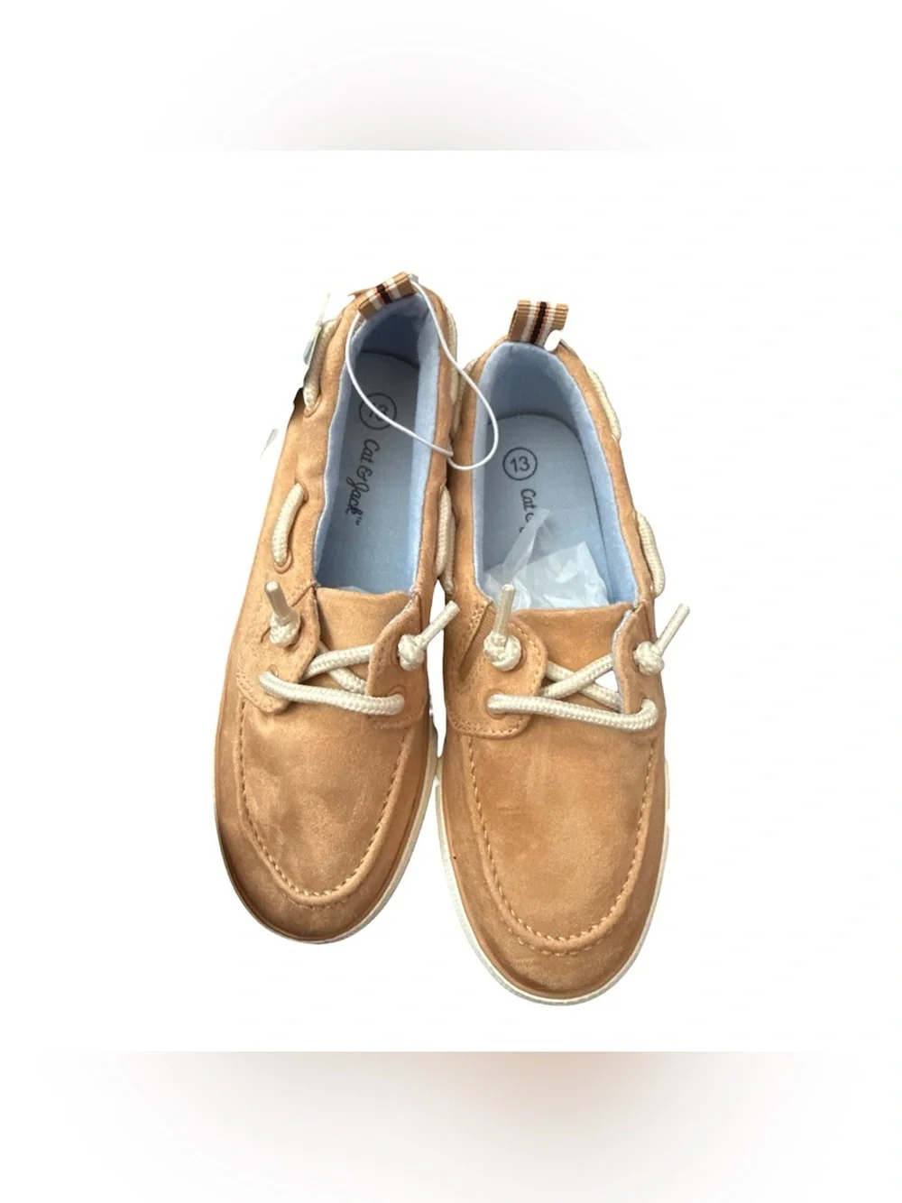 Cat & Jack Suede Boat Shoe in Beige with White Accents Sz 13